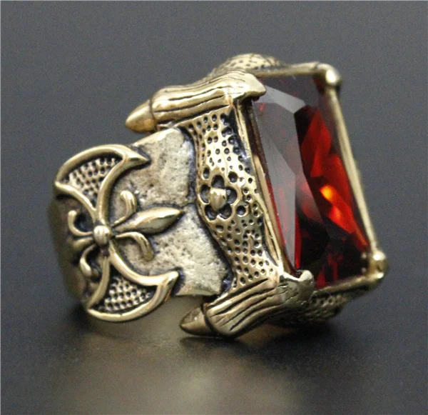 Размер 7 ~ 13 крутое блестящее золотистое красное Кристальное кольцо якоря из