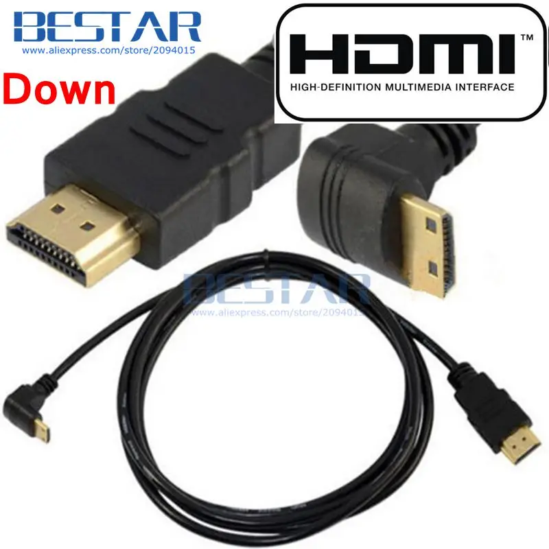 (100 шт./лот) левый вверх вниз Угловой 90 Mini HDMI Тип C Mini-HDMI штекер к тип A кабель 15 см 60 1