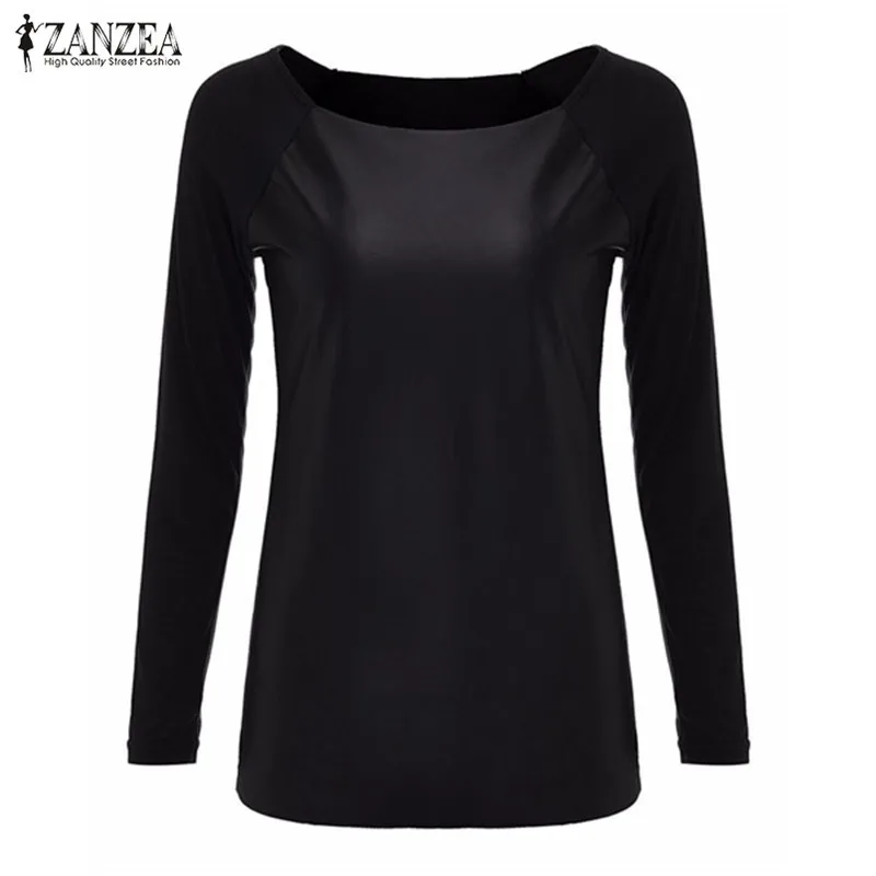 Женская блузка ZANZEA повседневная из искусственной кожи с длинным рукавом|shirt