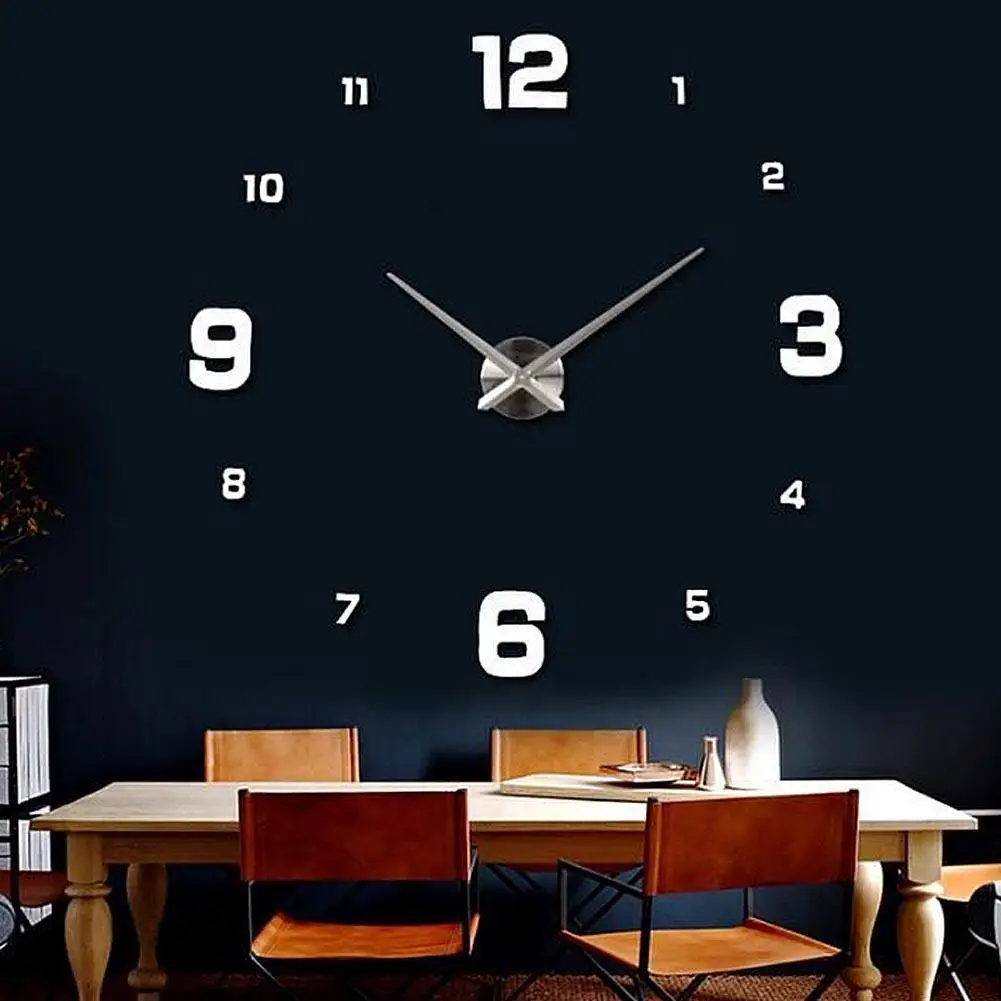 Silver Fashion 3D Big Size Wall Clock Mirror Surface Stickers DIY Living Room Decor Large Watch House Gift PJW | Дом и сад