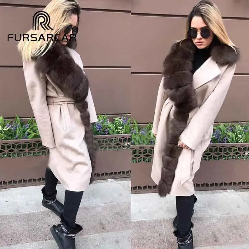 Женское меховое пальто FURSARCAR роскошное теплое из натуральной шерсти с воротником