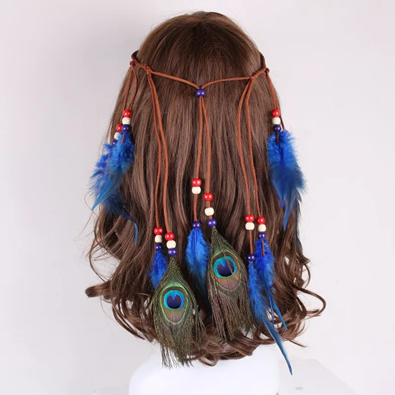 Pure color feather headwear colorful popular tourist attractions in Europe and Indian accessories |