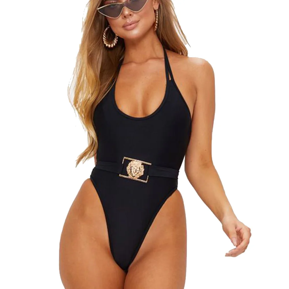 Полосатый слитный купальный костюм с лямкой на шее 2019 женская одежда для