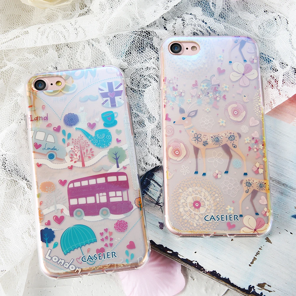 CASEIER Patterned Phone Case For iPhone 7 8 Plus Cute Dog Cover Blue Ray Luxury Capinha Colorful Cat Funda Capa |
