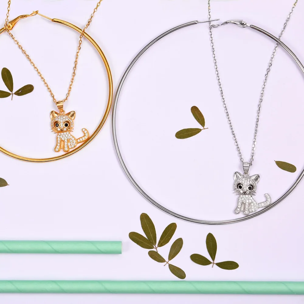SILVERCUTE роскошные 925 пробы Серебряный котенок кулон цепочки и ожерелья для женщин