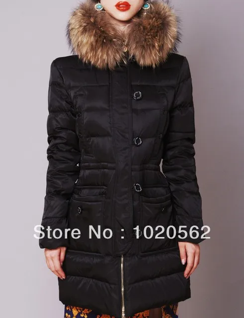 Women Fashion 2013 Winter Long Coat & Jacket Goose Down Warm Dress with Fur Collar 4 Colors Plus Size | Женская одежда