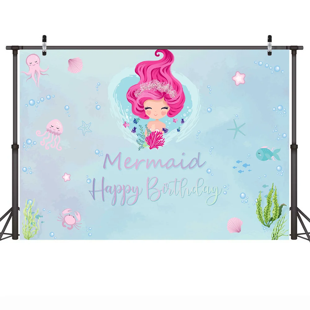 Necback Mermaid Backdrop Happy Birthday Photo Background Party Banner Props Cartoon for Photography Underwater | Электроника