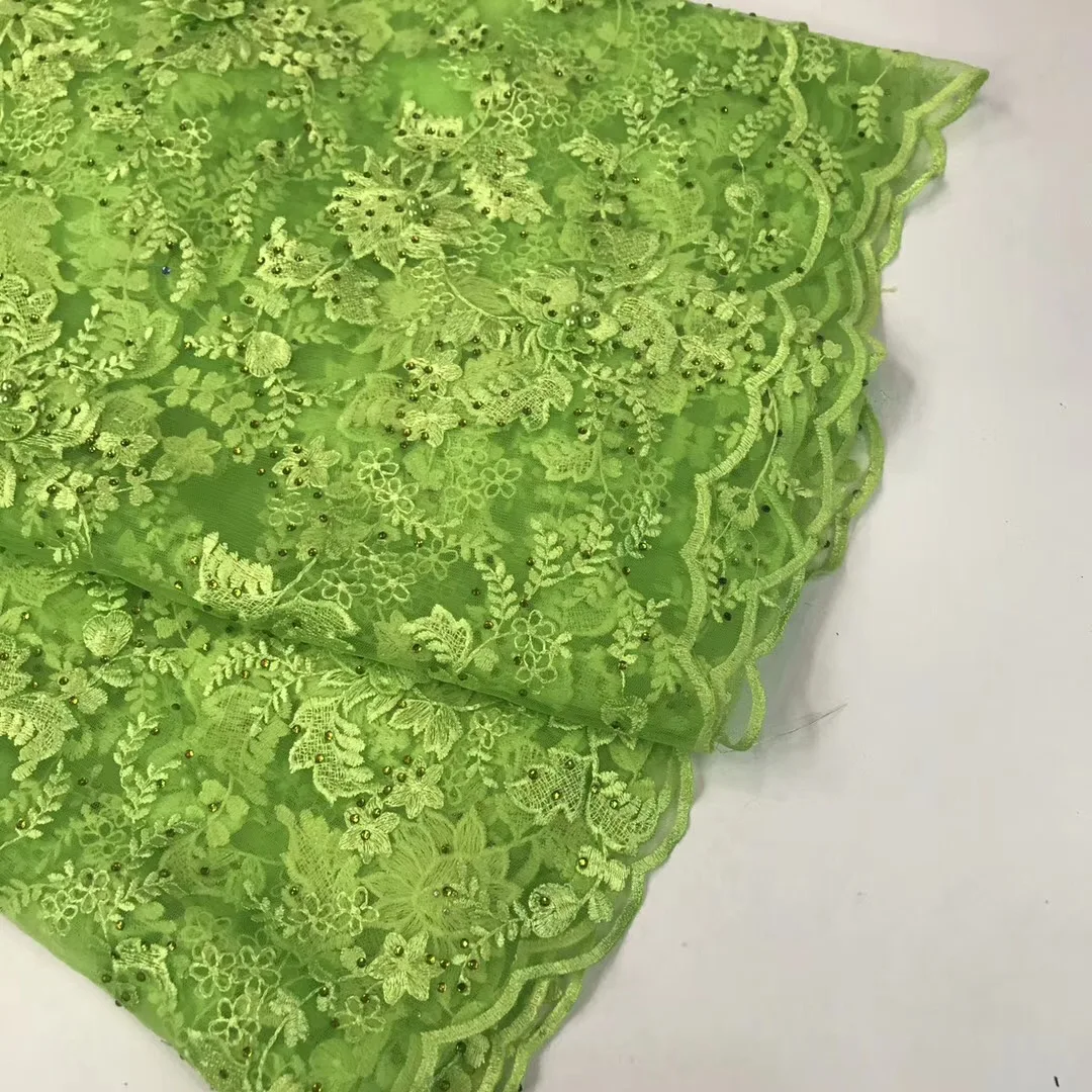 Синяя 3D кружевная ткань с бисером и камнями высокого качества африканская Тюль