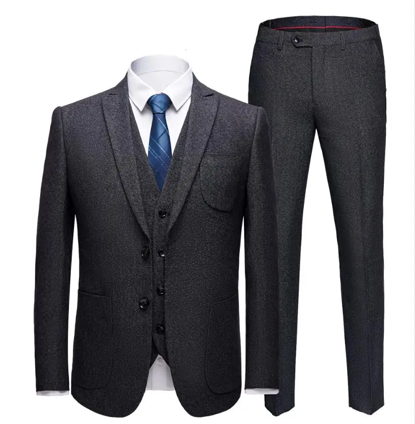 (Jacket+Vest+Pants)2018 Autumn Men Black Dress Classic Suits Men's Slim Fit Business Wedding Suit traje de hombre Groom Suit