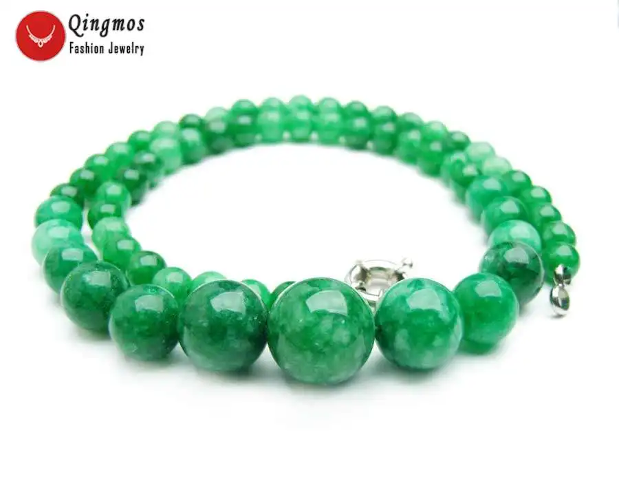 Модное женское колье Qingmos с искусственными камнями 6-14 мм круглое темно-зеленое