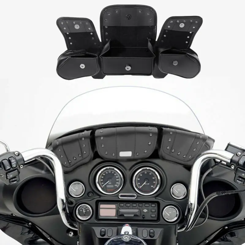 Сумка на лобовое стекло для мотоцикла Тройная сумка 3 карманная Harley Touring Electra Glide
