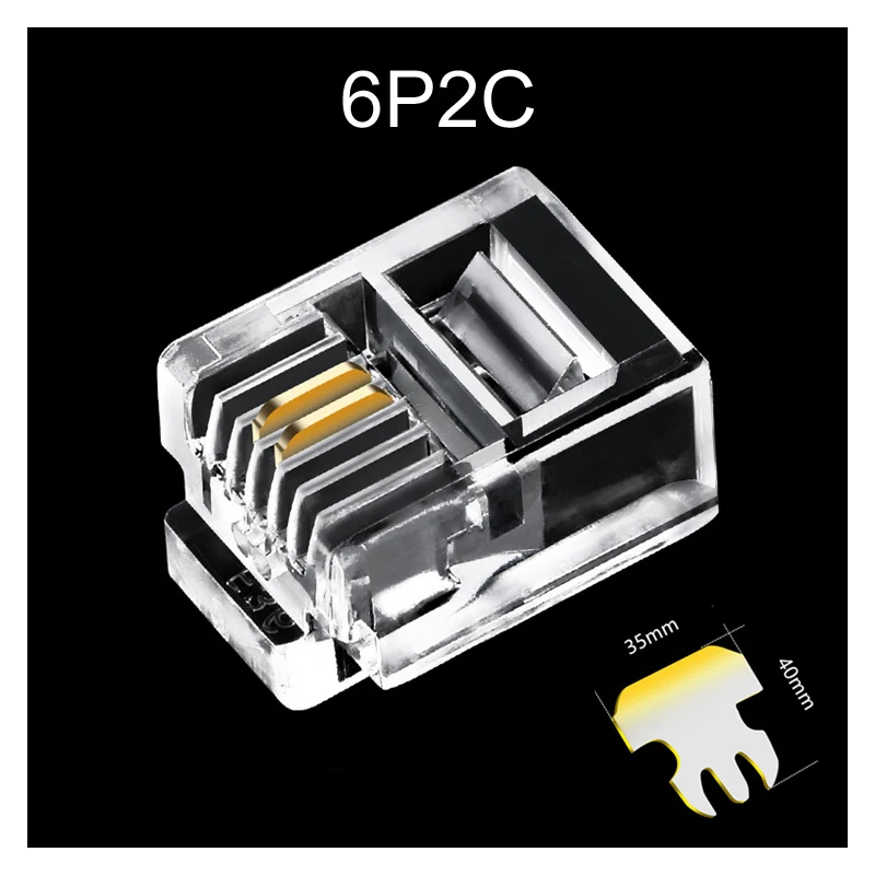 100 единиц RJ11 6P2C Подключите телефон шнур разъемы с кристаллической головкой