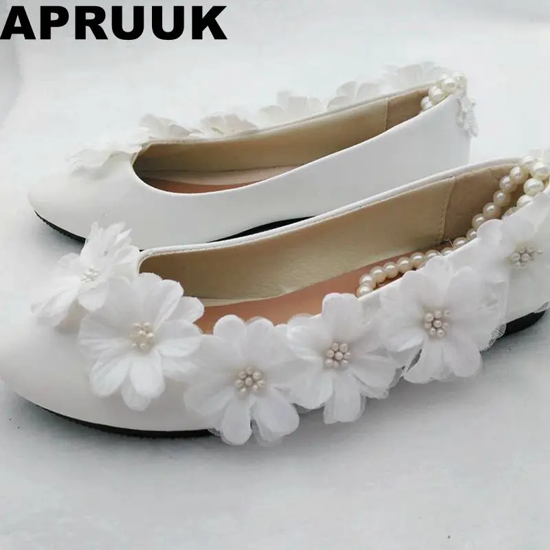 

Elastic ankle beading straps womens fashion wedding flats shoes sweet flower ballet flat heel shoes brides bridal shoe