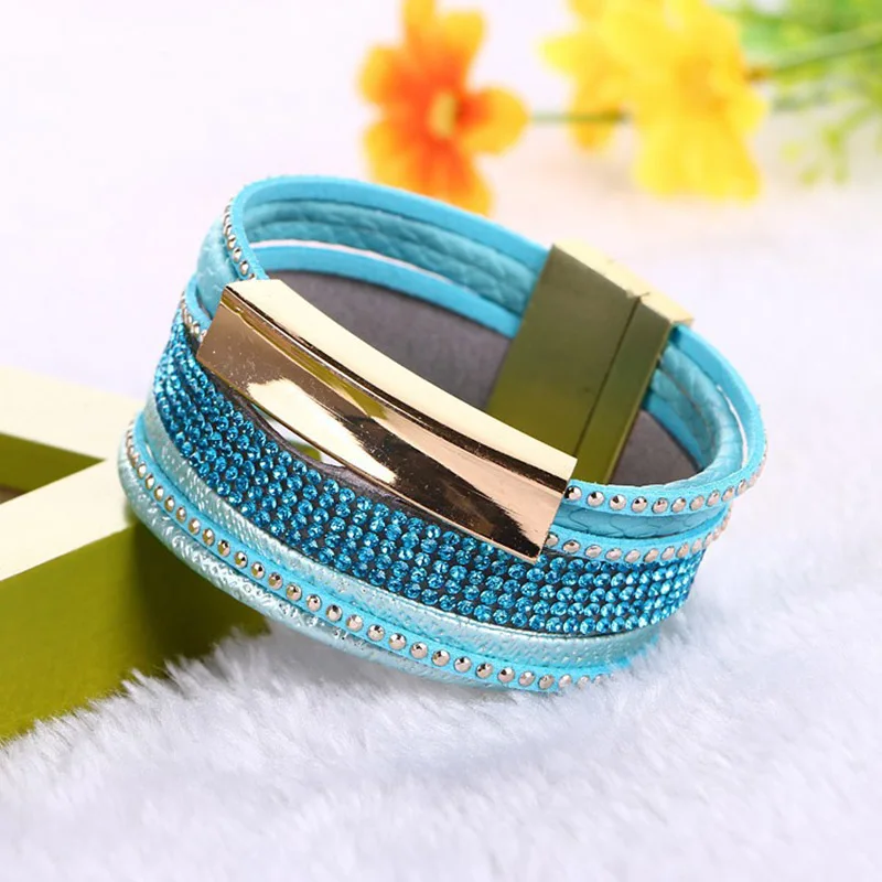 HOUDA модный сплав кожа широкий магнитный браслет многослойные ювелирные изделия