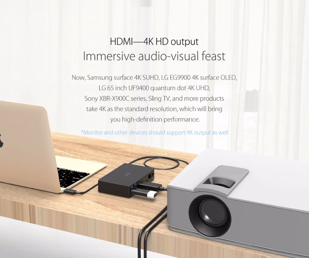 ORICO SDB1 type-C Универсальная док-станция 6 USB3.0-A портов и type-C PD DC 12V источник питания RJ45 HDMI 4K Аудио Расширительная док-станция