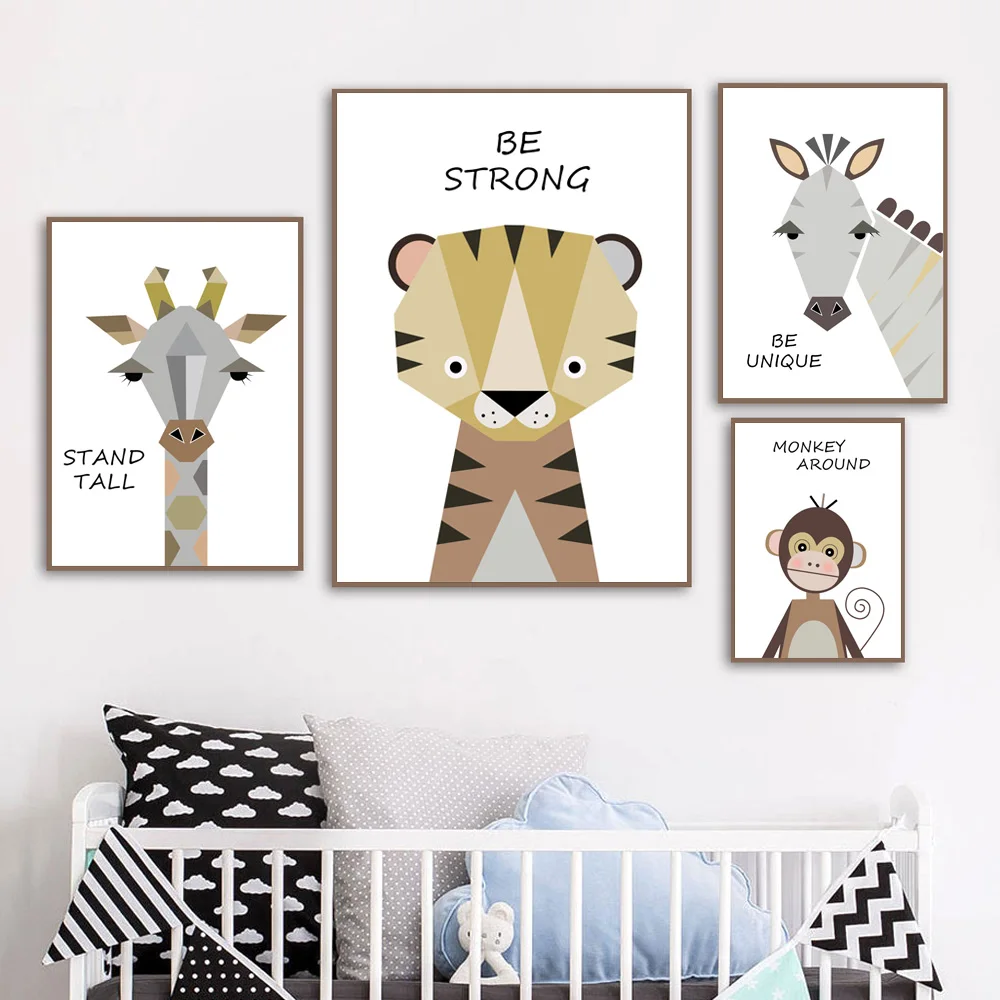 Геометрическое животное тигр обезьяна мультфильм настенная Картина на холсте