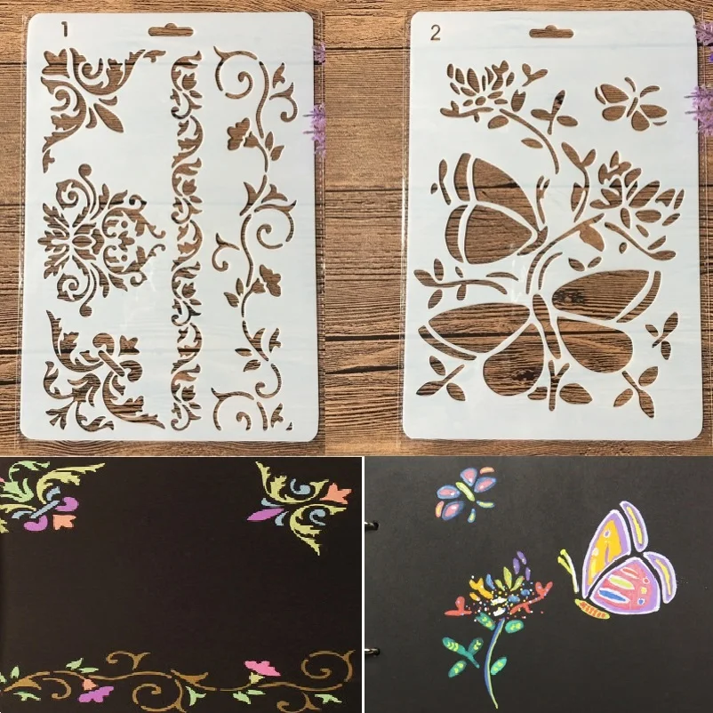 

2Pcs 27cm Flower Edge Butterfly DIY Craft Layering Stencils Painting Scrapbooking Stamping Embossing Album Paper Template