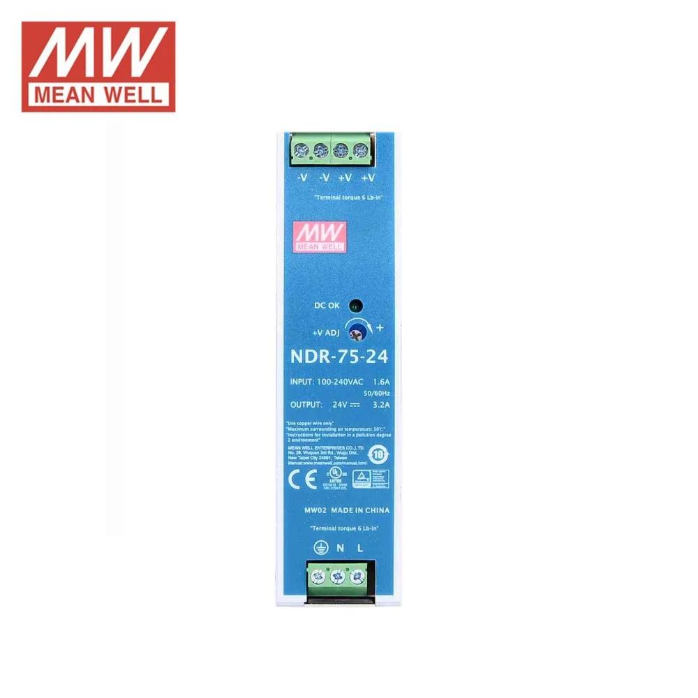 лабораторный блок питания 24 В DC источник MEAN WELL NDR-75-24 Один Выход 75 Вт 3.2A