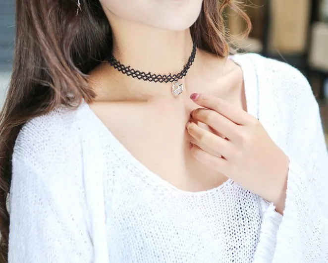 Vintage Boho Black Lace Chokers Necklaces for Women Gothic Pendant Necklace Fashion Jewelry Collier Femme | Украшения и
