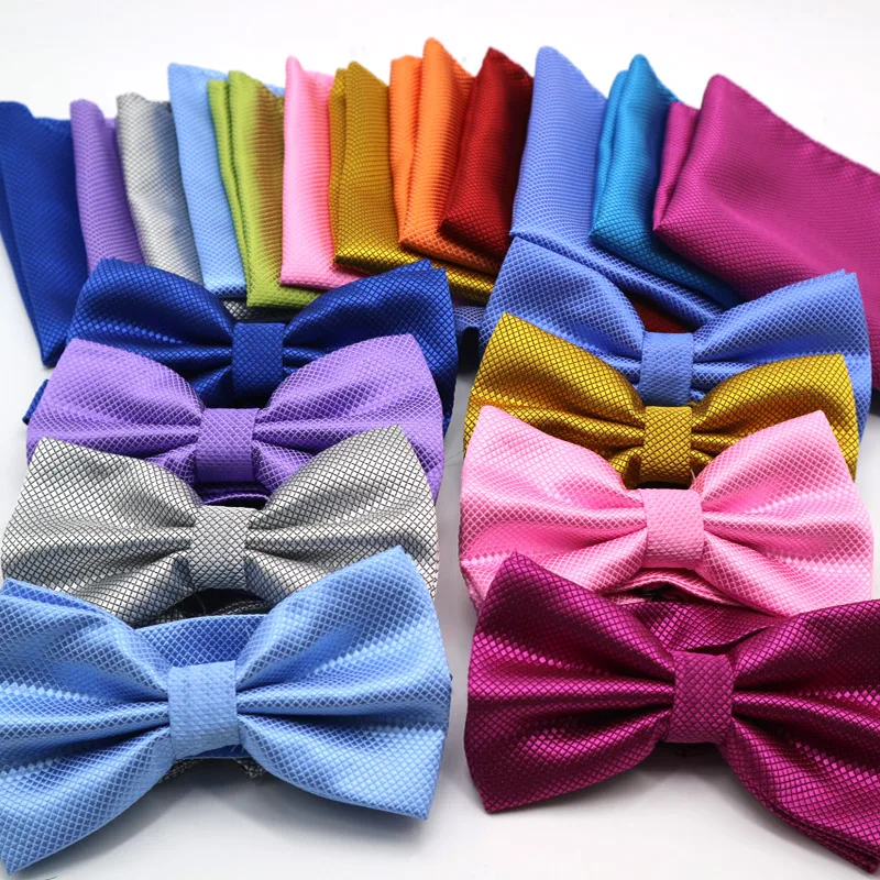 

35 Color Hot Mens Bowtie Handkerchief Set Adjustable Man Solid White Black Bows Tie butterflies Squares For Wedding Party Tuxedo