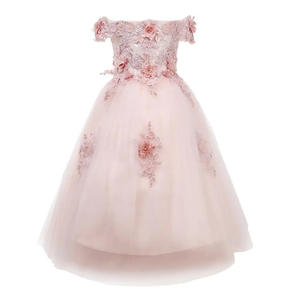 Платье с открытыми плечами и цветами для девочек платье крещения на 1 й день