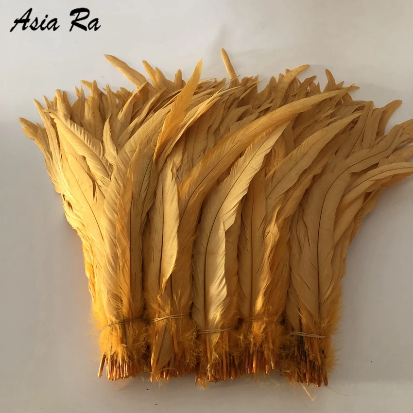 Бесплатная доставка золотые желтые окрашенные петушиные хвосты перья 20 25 см 500