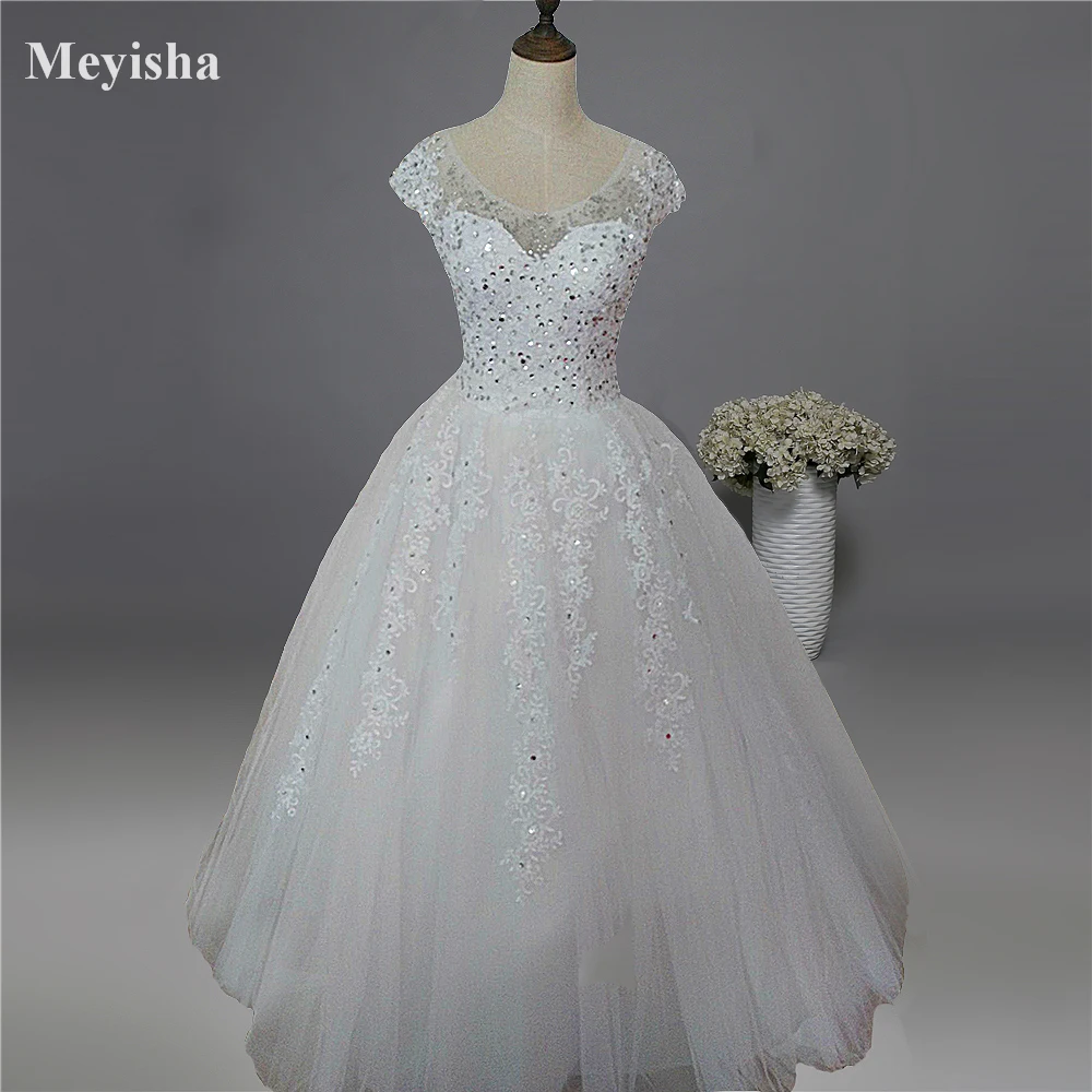 ZJ9099 2019 Новый стиль Мода Белый Кот Кружева бусины хрустальные свадебные платья