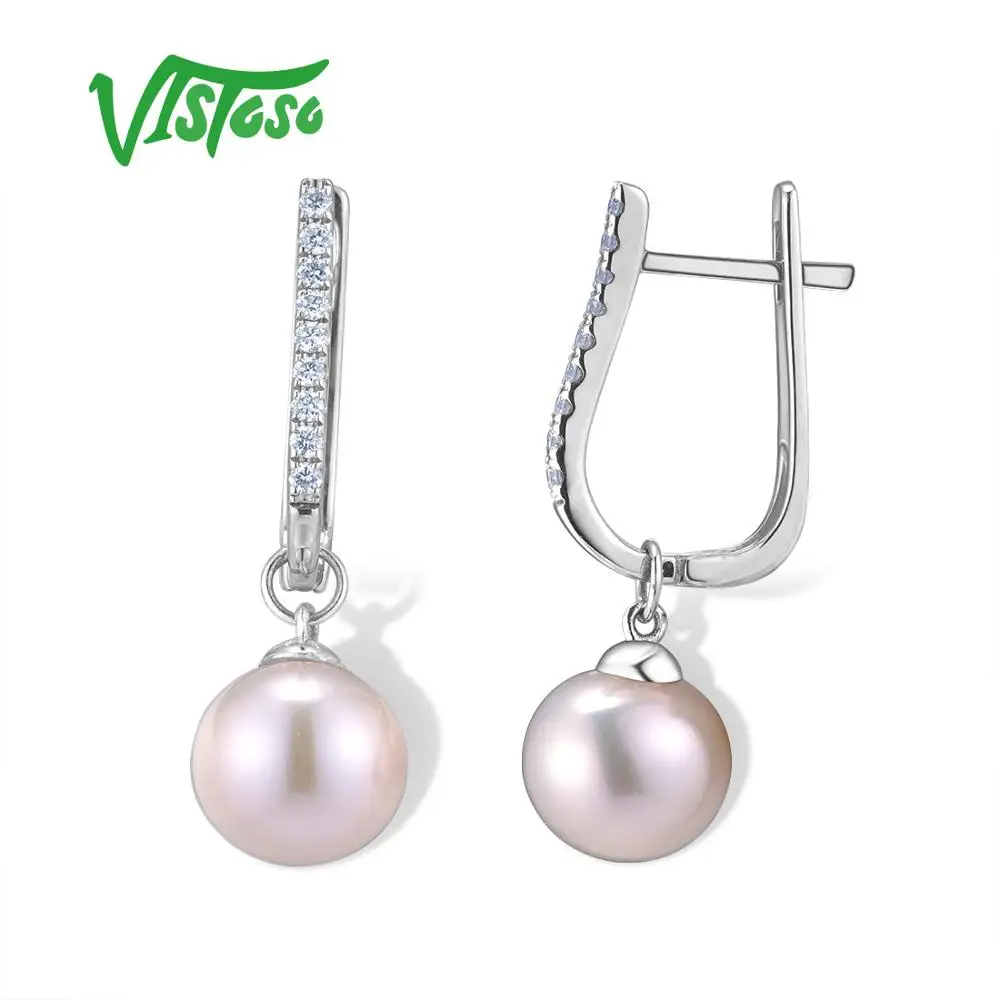 Серьги VISTOSO Pure 14K 585 желтый/белый/розовое золото для женщин, сверкающие бриллианты, Пресноводный Жемчуг, уникальные трендовые ювелирные изделия