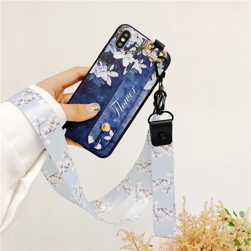 LUXURY Case Skin FOR APPLE IPHONE X 7 8 PLUS 6 6S FLOWERS CASES SOFT TPU COVERS WITH WRISTBAND KICKSTAND FUNDA CAPA COQUE | Мобильные