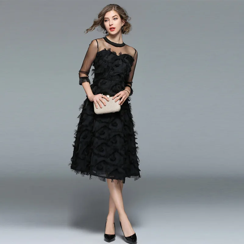 Зимние Роскошные пикантные черные сапоги кисточкой Глубокий V Бандажное платье