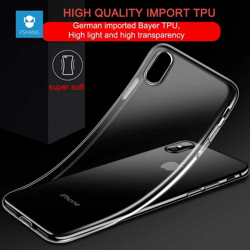 FSHANG Luxury Clear TPU Case For iPhone X 10 Transparent Ultra Thin Silicone Slim Cover Coque Phone Accessories i |