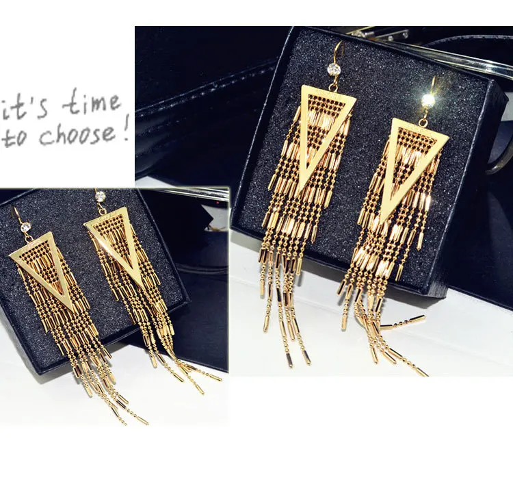 long tassel metal alloy earrings chain triangle temperament retro female party wedding hook for women | Украшения и аксессуары