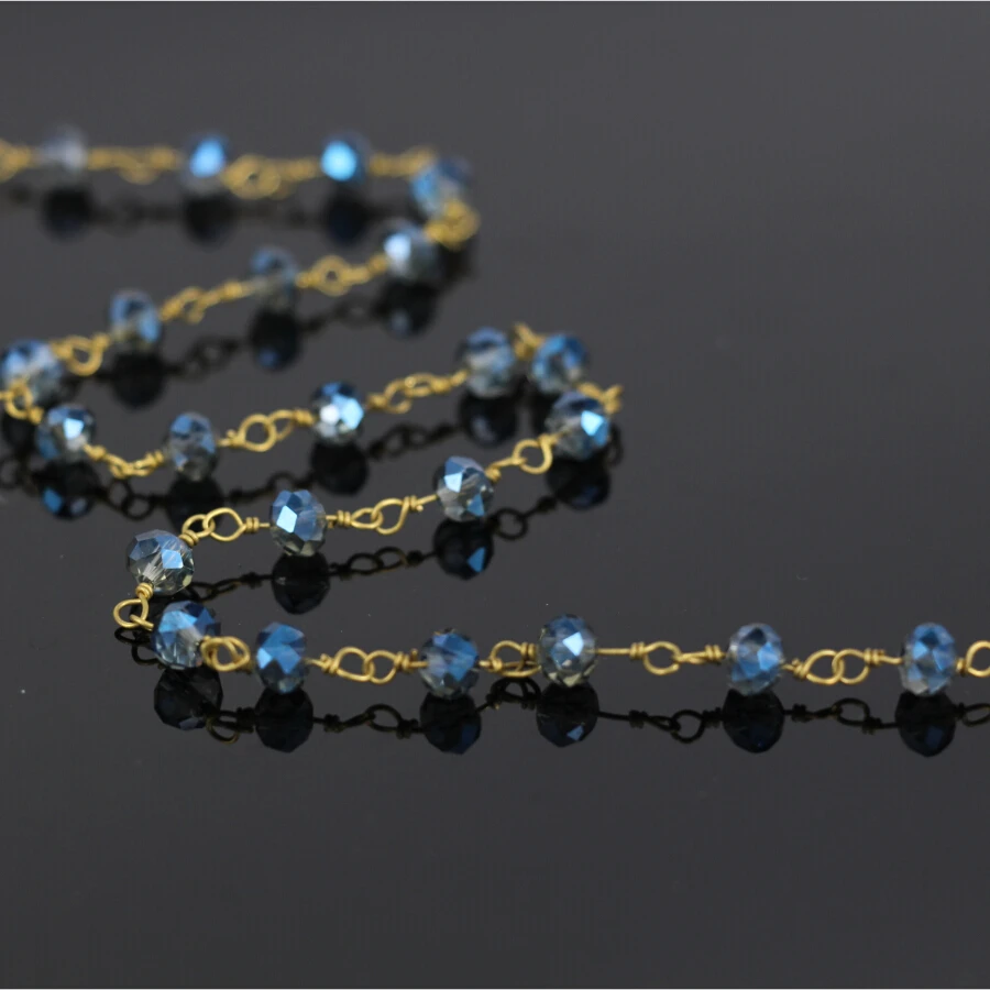 

DIY 5M Tone Wire Wrapped Dark Blue Crystal Glass Faceted Rondelle Chain,Fashion Rosary Chain Wholesale Necklace Jewelry Findings
