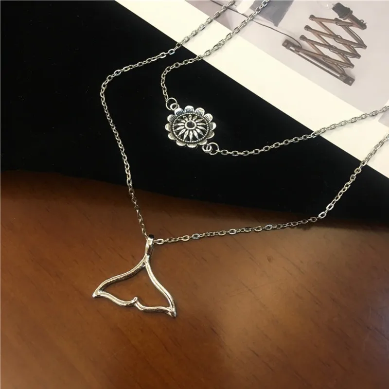 2019 Jewelry Bohemian Multilayer Carved Flower Fishtail Pendant Necklace Lady Vintage Antique | Украшения и аксессуары