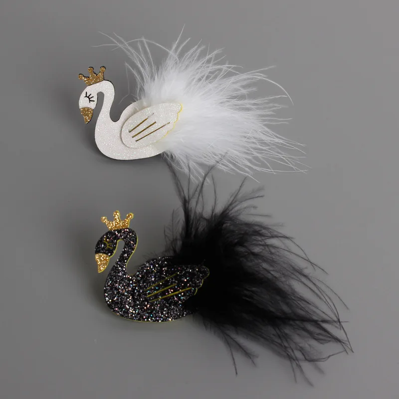 Новые милые черно-белые детские заколки с изображением лебедя для волос