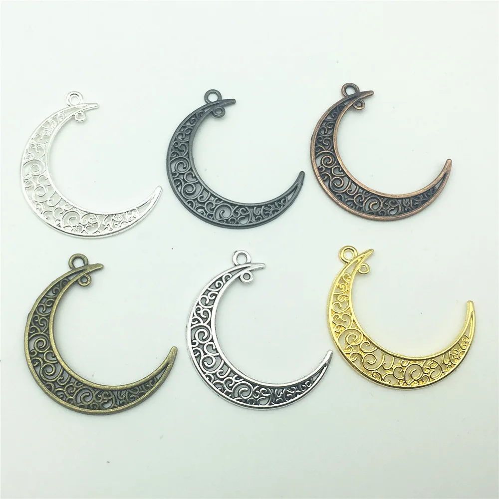 

5pcs 30*39mm 6 Colors Vintage Metal Alloy Filigree Half Moon Charms DIY Jewelry Pendant Handmade Findings make