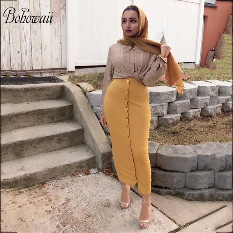 Женская юбочка BOHOWAII длинная до колена с пряжкой | Тематическая одежда и униформа