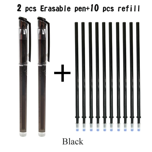 Black 12 pcs 12 шт./лот стираемая ручка Penna Cancellabile Uitwisbare ручка Penne Cancellabili Stylo Effacable Refill Boligrafo Borrable ластик - Цвет: Black 12 pcs