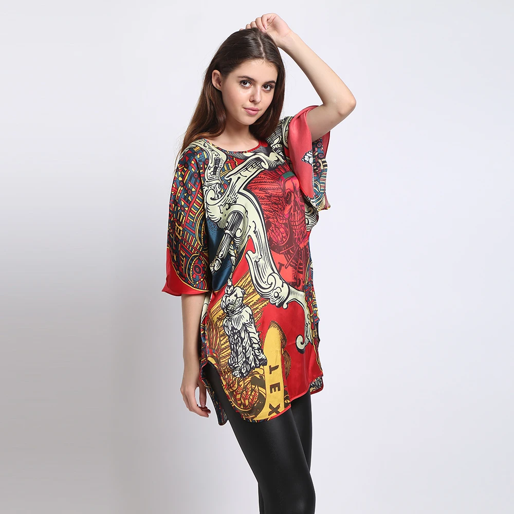 Футболка с принтом Летучая мышь/100% натуральный шелк тутового шелкопряда/Новинка