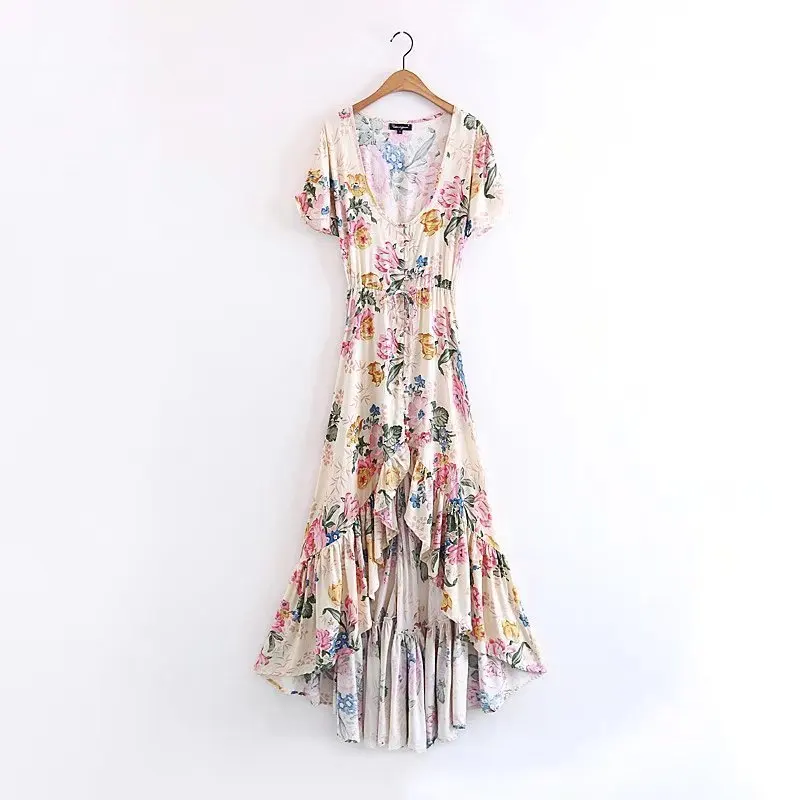 The new spring/summer 2017 fashion joker couture v-neck waist a double-breasted falbala female dress 8277 |