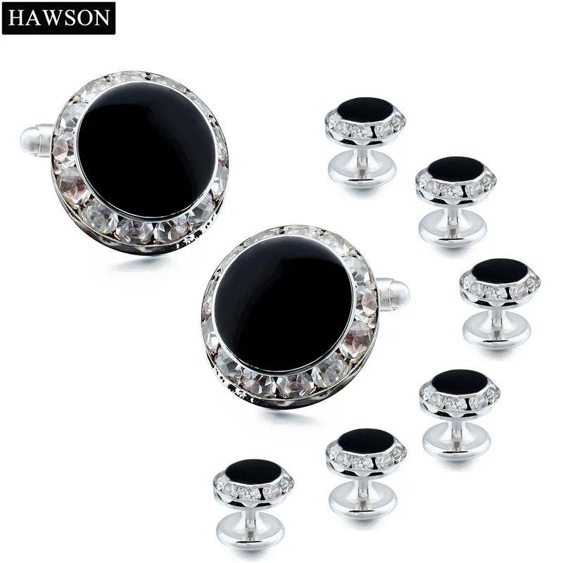 Silver Color 6 STUDS Классический черный эмалированный Кристал запонки шпильки смокинг украшения для футболки полированный мужской свадебный подарок - Окраска металла: Silver Color 6 STUDS