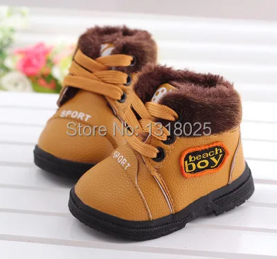 Зимние ботинки для мальчиков и девочек теплые кожаные с мягкой подошвой малышей