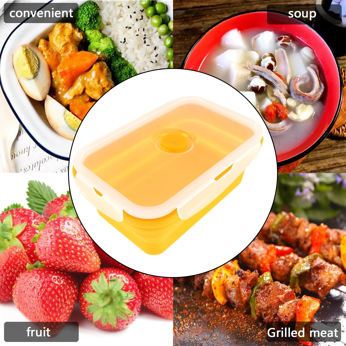 

Portable 750ML Rectangle Silicone Scalable Folding Lunchbox Bento Box with Thickening Card Buckle for - 40 ~ 230 Degrees