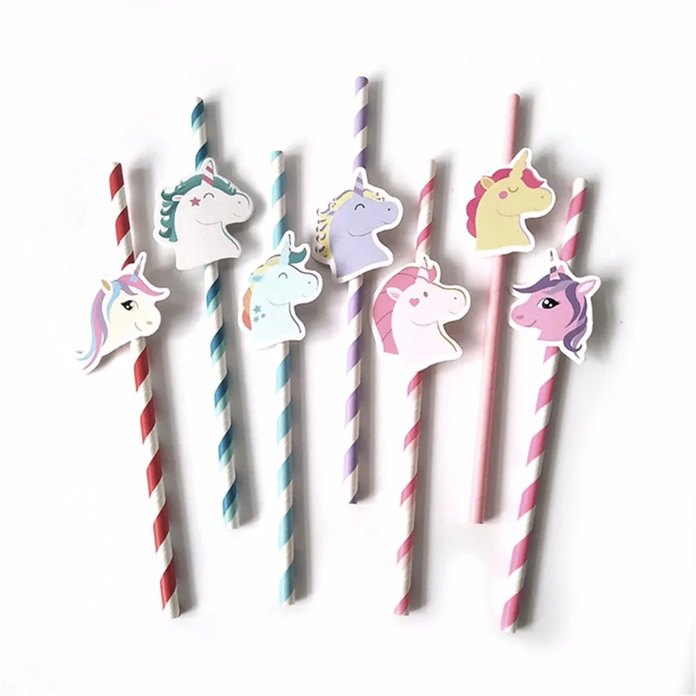 

10pcs/set disposable unicorn striped flamingos strawberry pineapple lemon paper straws straw drinking event party supplies