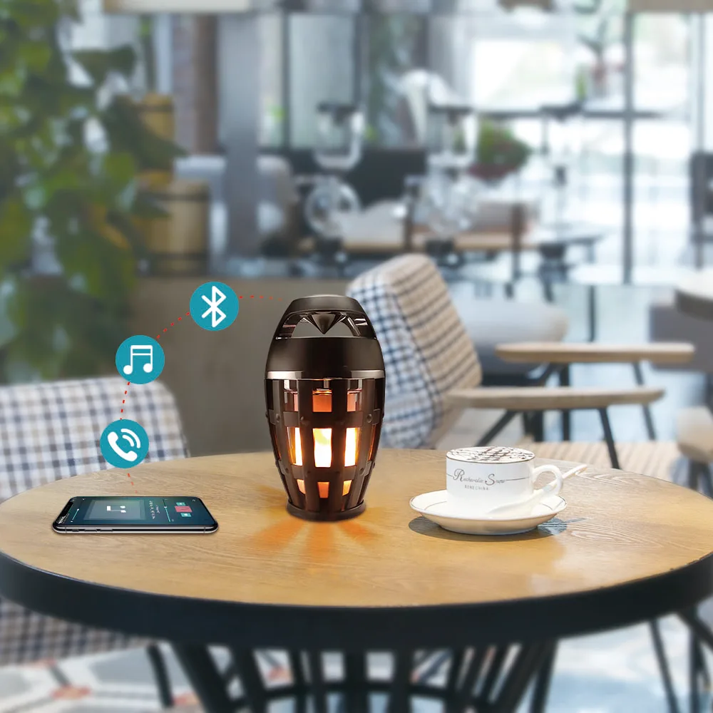 BECOSTAR светодиодный пламени Динамик лампа Bluetooth стерео мерцающий Ночной светильник Открытый Кемпинг имитирует огонь Фонари аккумуляторной