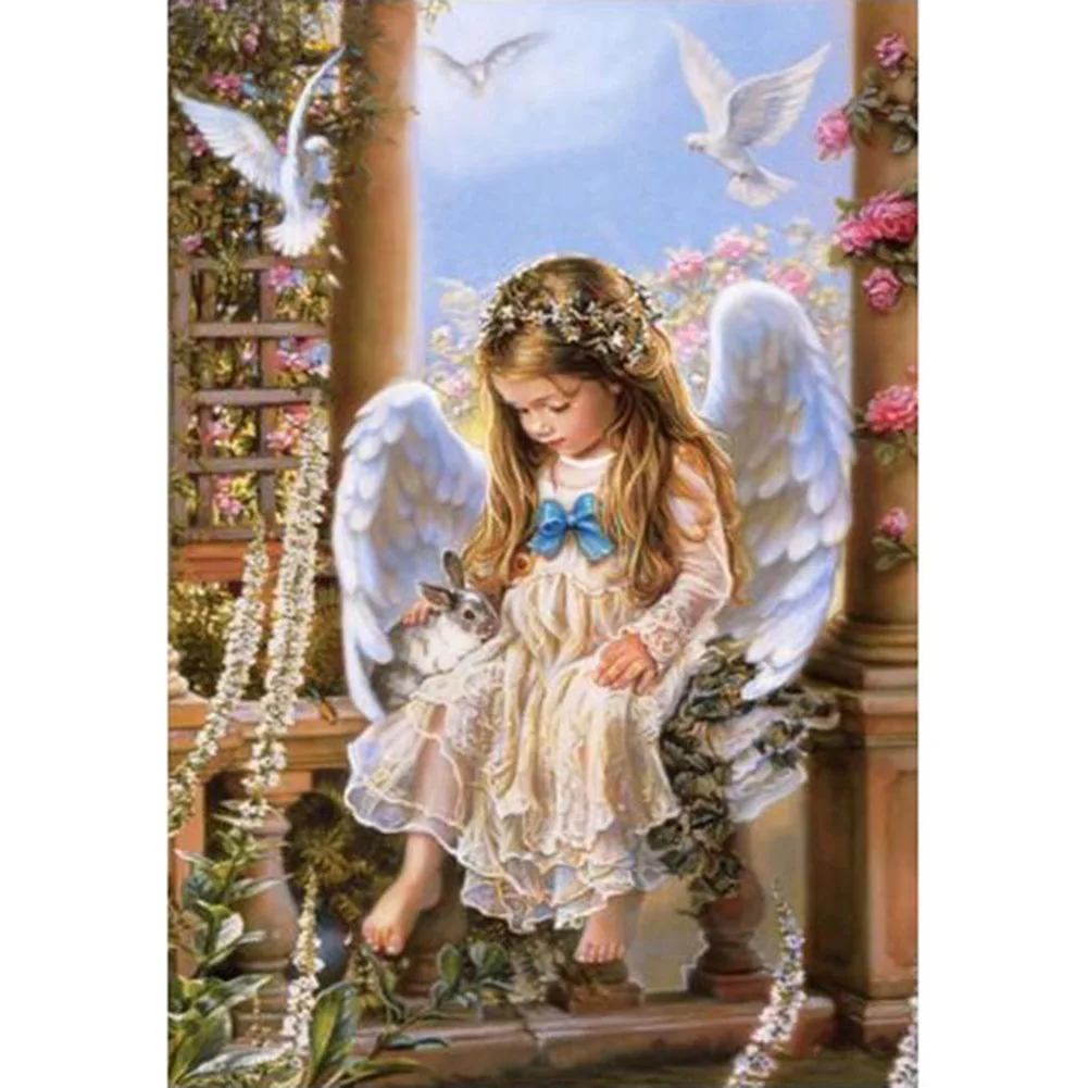 5D Angel Girl and Rabbit Diamond Painting by Number Kits 30*40cm Full Drill Crystal Diamond Embroidery Paintings Home Wall Decor