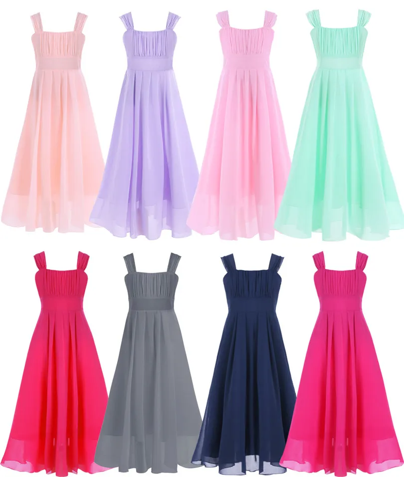 Длинное шифоновое платье с подкладкой цветами для девочек свадьбы подружки