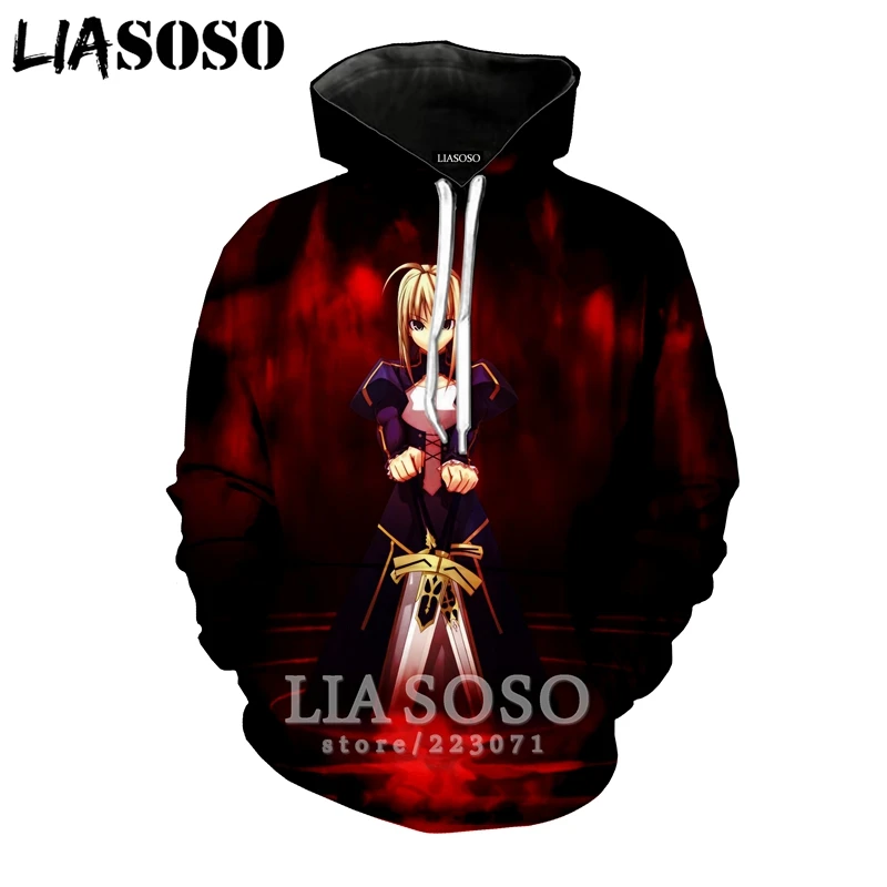 LIASOSO зимняя новая модная Толстовка для мужчин и женщин с 3D принтом аниме Fate Stay Night толстовка унисекс с длинным рукавом Повседневный пуловер A107-29