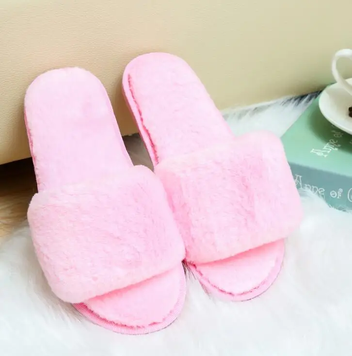Women Slippers Winter Shoes Flat Sweet Home Slippers Woman Indoor Shoes Fur Warm Soft Slip On Black Pink Grey Female flip flops