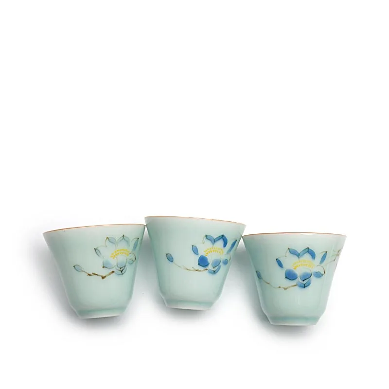 3 шт./лот 45 мл Китайский Longquan Celadon ручная роспись Лотос чайный набор керамический